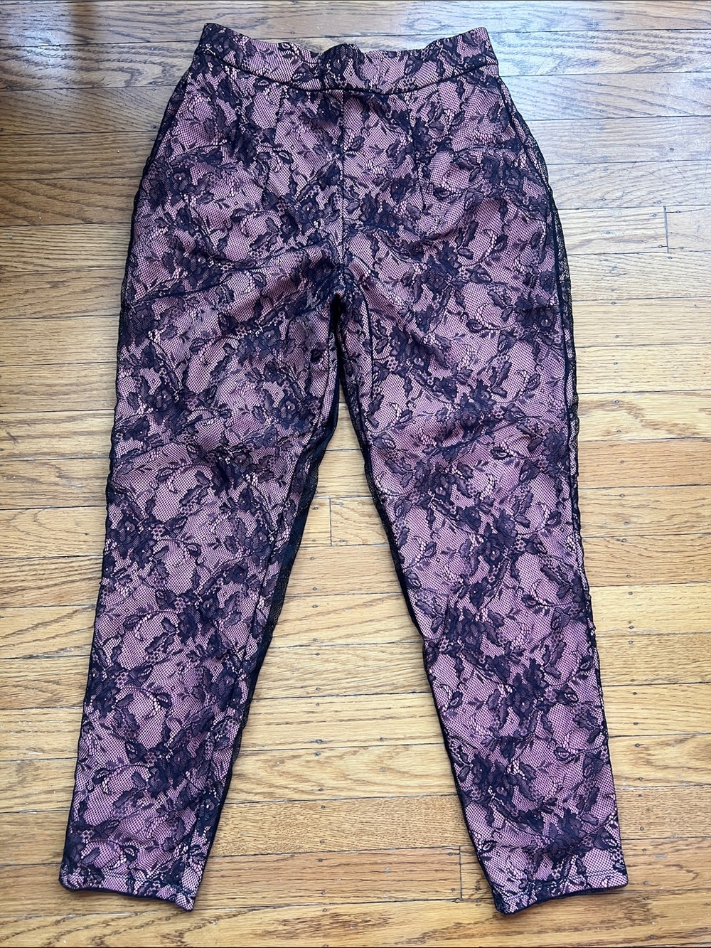 Vixen by Micheline Pitt Pink Cigarette Pants with Black Lace size M